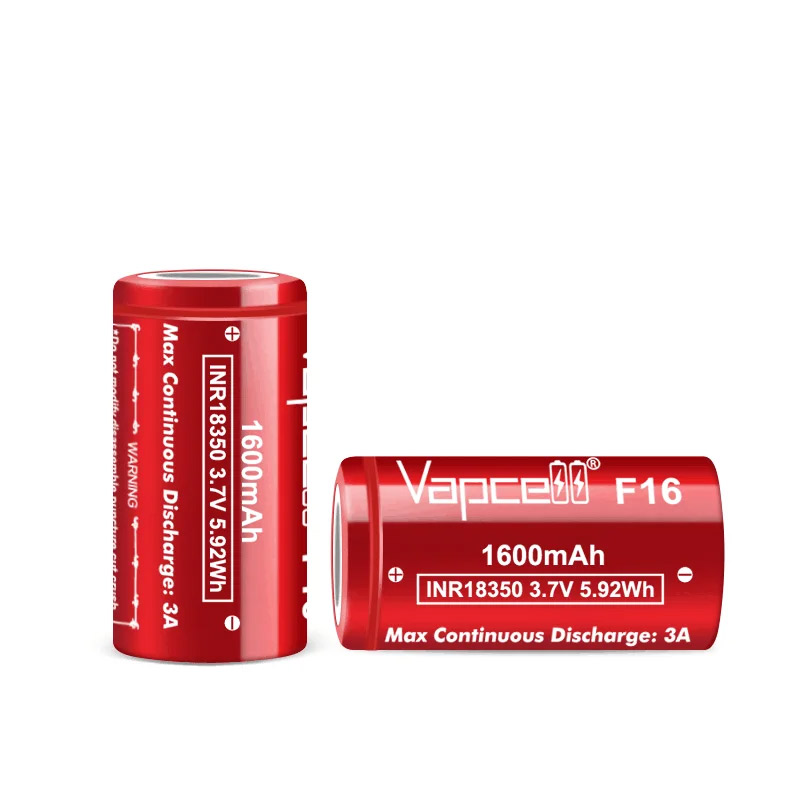 Original Vapcell F16 INR 18350 Battery 1600mAh 3A 3.7V Highest Capacity 18350 Lithium Ion Battery Flat Top For Flashlight Camera. 