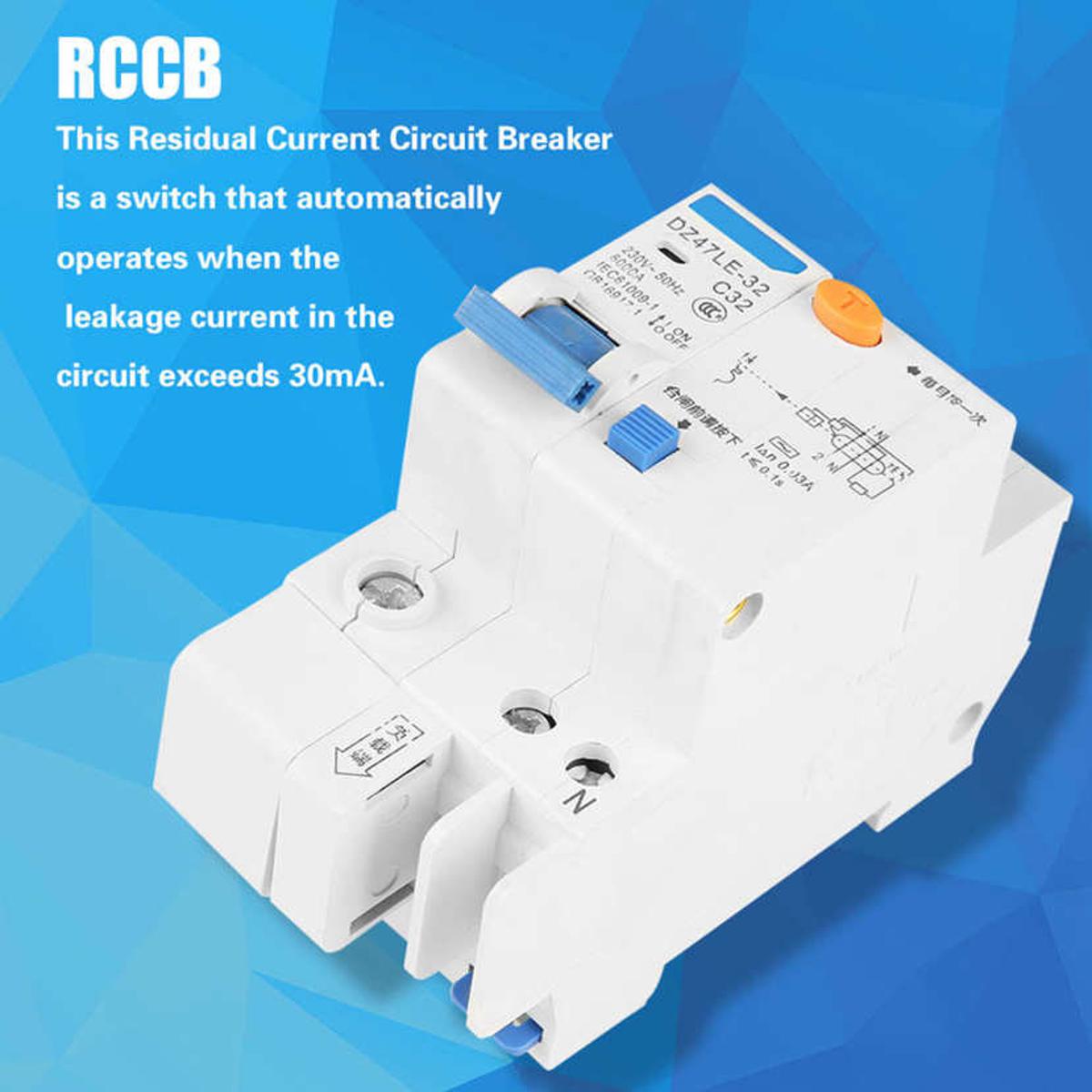 DZ47LE-32 1P+N C32 RCCB Residual Current Circuit Breaker 30mA 230/400V
