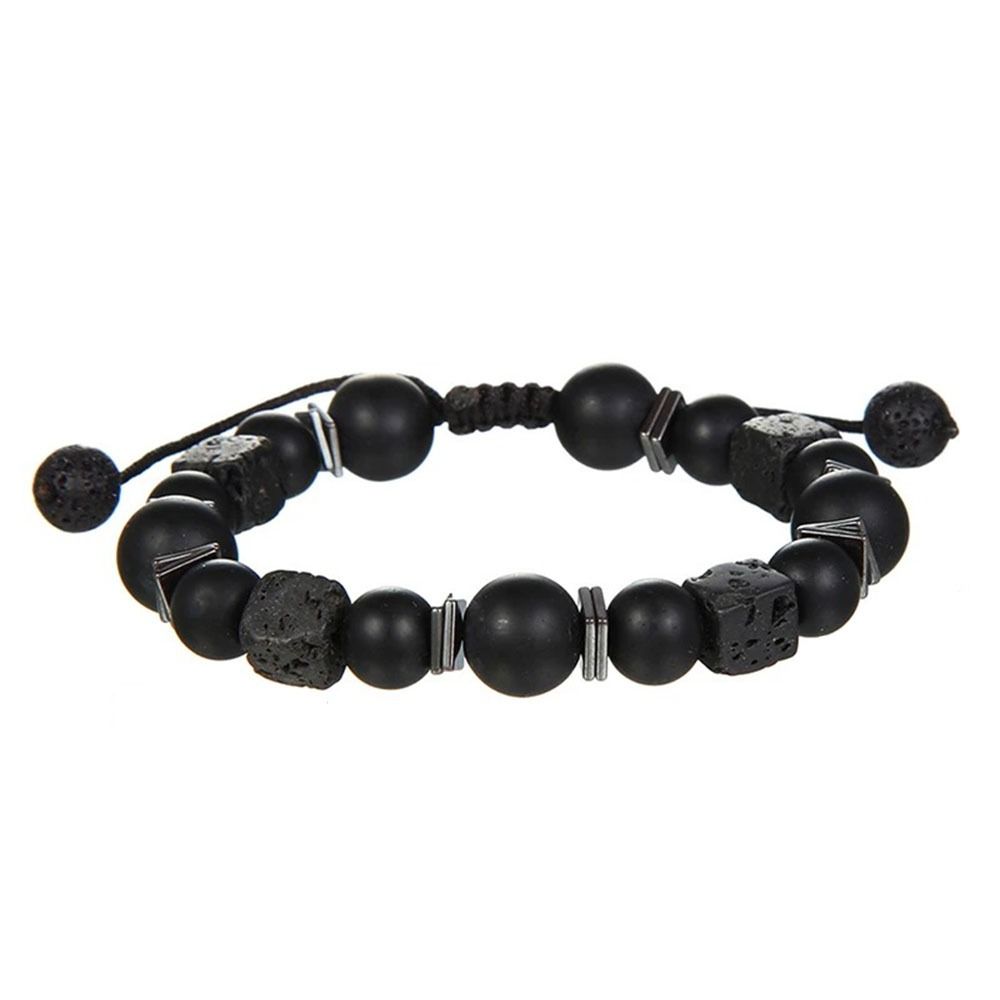 Trendy Fashion Square Bracelet Personalized Volcano Woven Bracelet Matte Adjustable Round Black Beads Bracelet Gift