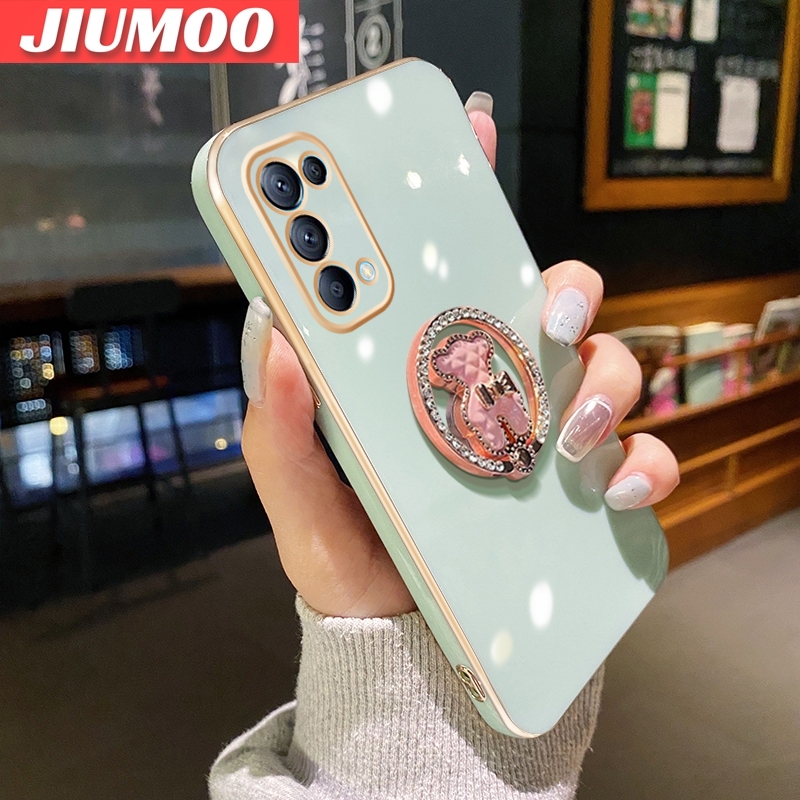 JIUMOO For OPPO Reno 5 4G Reno 5 5G Case Flash Drill Metal Rotate support Side Design Phone Case Square Edge PlatingSilicone soft Casing Full Cover Camera Shockproof Protection Cases. 