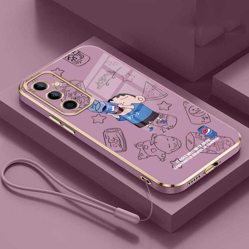 Samsung Galaxy A55 A35 A15 A25 5G A05s A05 Crayon Shin-chan Soft Phone Case Cartoon Lovely Square Edges Plating Cover. 