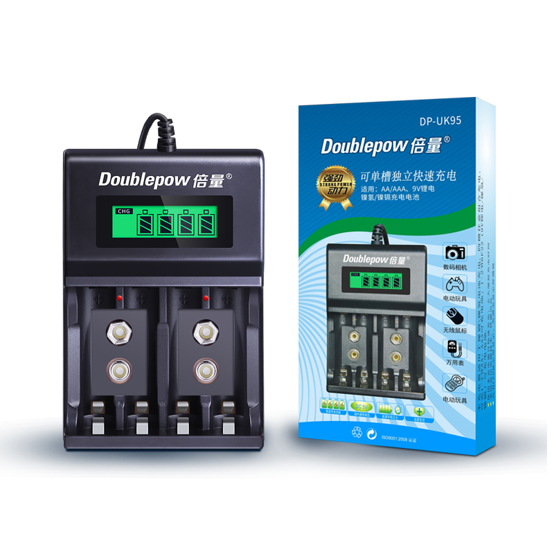 Doublepow UK-95 LED Display Smart Fast Charger with Full Charge Indicator & USB Portable Plug Connector for 1.2V  AA/AAA Size & 9V Rechargeable Ni-MH/Ni-Cd Battery - 1 Piece. 