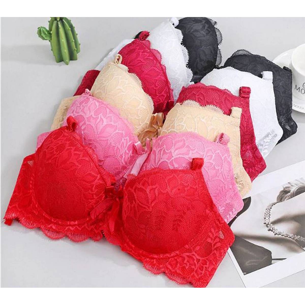 Women Lingerie Bras for Push Up Lace Floral Bra Supper Padded Bra Top  Underwired Underwear Plus Size (Color : C15Rose Red, Cup Size : 90C)