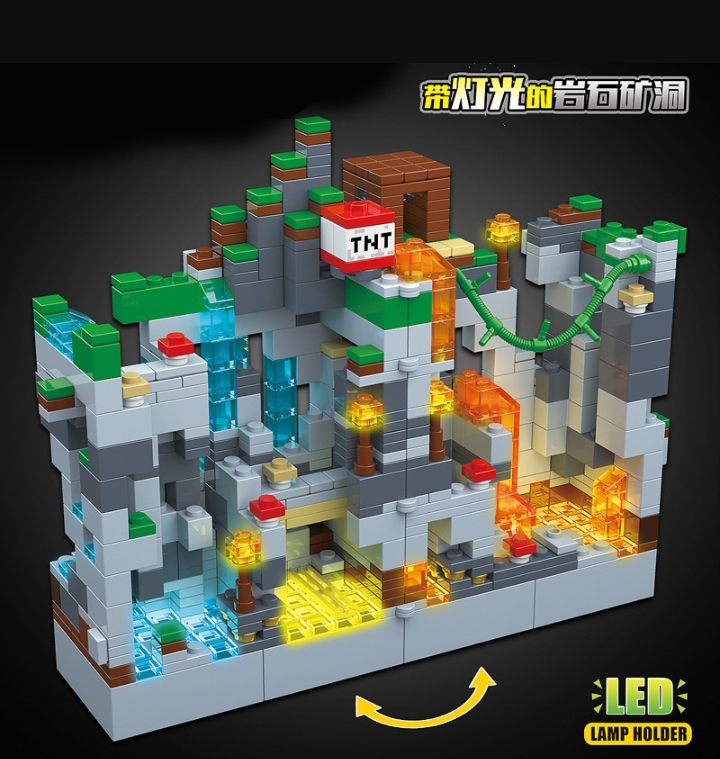 Rock mine  Creator Expert Technic Building Blocks Mine Cave  Zombie with LED Light. 