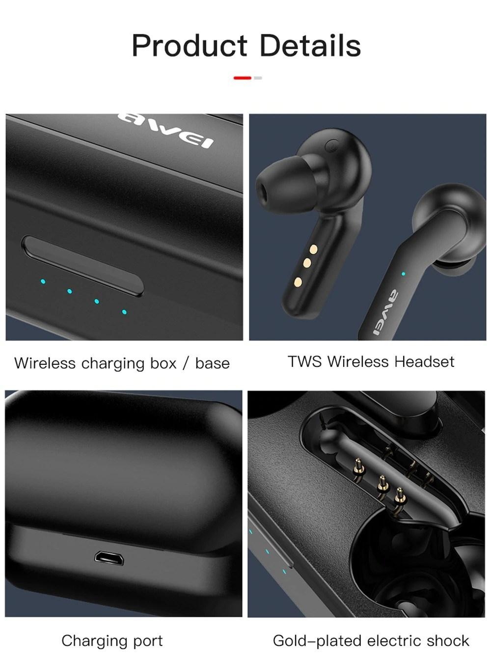AWEI T10C TWS 5.0 IPX4 Bluetooth True Wireless Earbuds Touch Control Noise Cancelling Volume Control Super Bass Sound With Mic. 