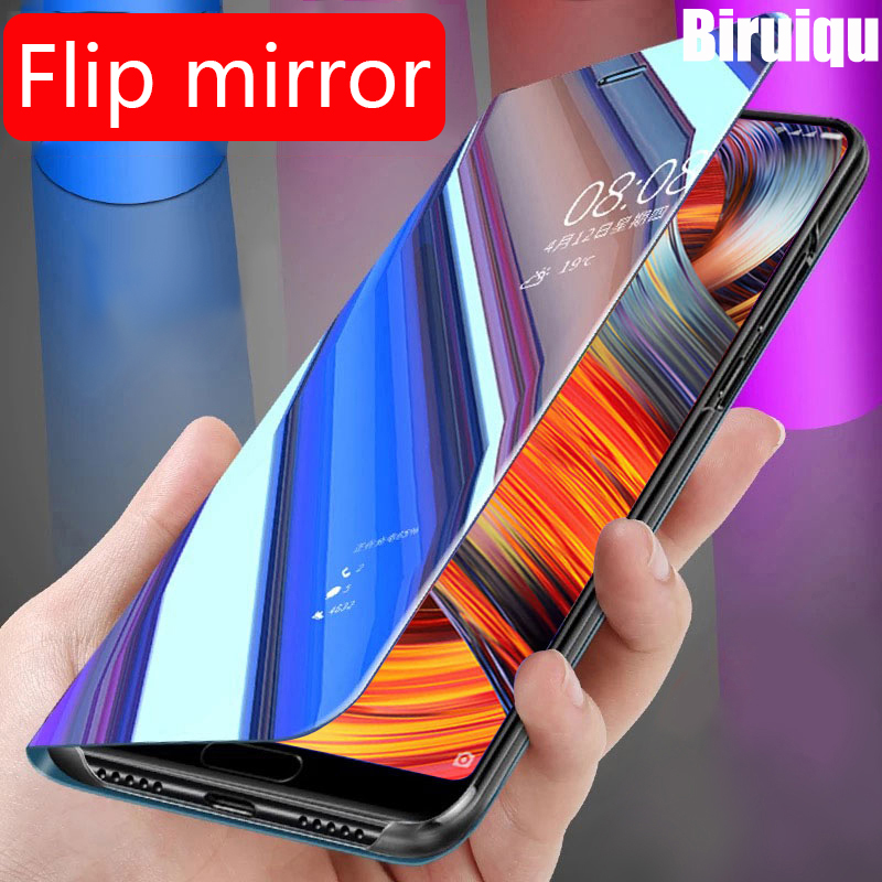 Biruiqu For Redmi Note 10 5G Soft Hard Shockproof Flip Stand Mirror Case Cover. 