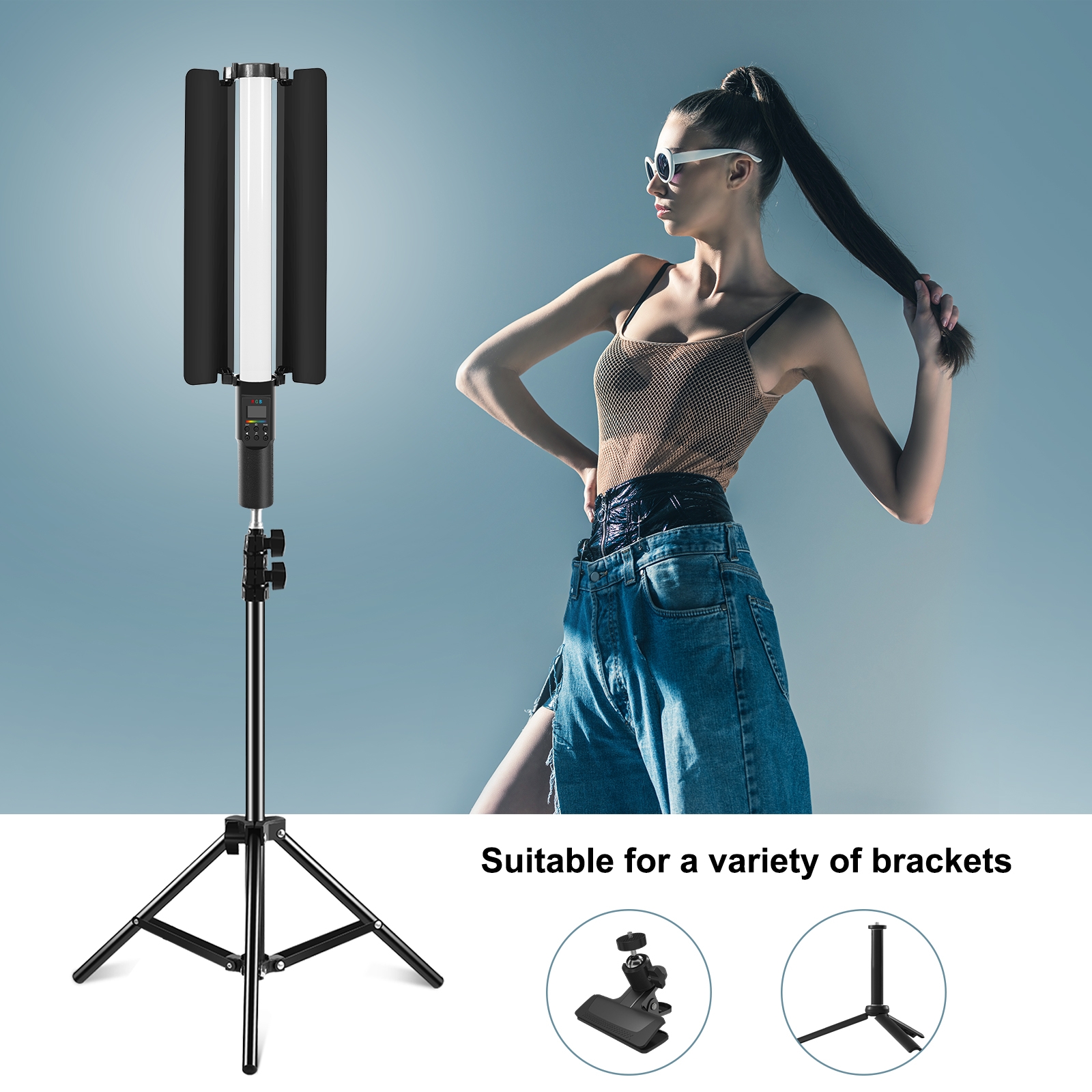 PULUZ 190 LEDs Photo Handheld Stick Light Full Color RGB Fill Light with Barndoor. 
