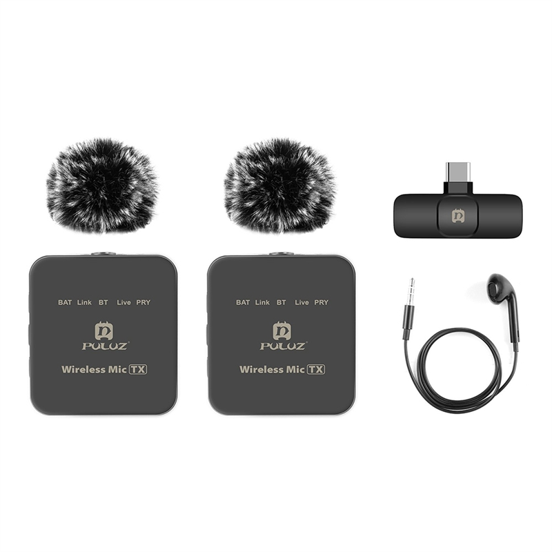 PULUZ Wireless Lavalier Microphone Black Wireless Lavalier Microphone C-One for Two (Rechargeable Version)