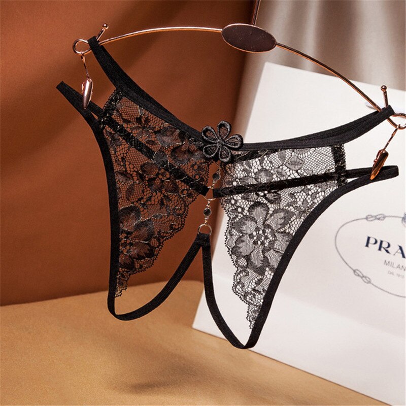 Ponro Women's Underwear Open Crotch G-string Briefs Breathable Tangas French Lace Seamless Thongs Ultra-thin Panties. 