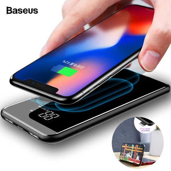 Baseus 8000mAh Power Bank QI Wireless Charger For iPhone 11/ 11 Pro/11 Pro Max / X/XS/XR Samsung S20 S20+ S20 Ultra S10 S9 S8+ Note 8, 9, 10, 10 Plus, Note10 Pro 5V/2A Powerbank Dual USB Charging Power bank Phone Stand. 
