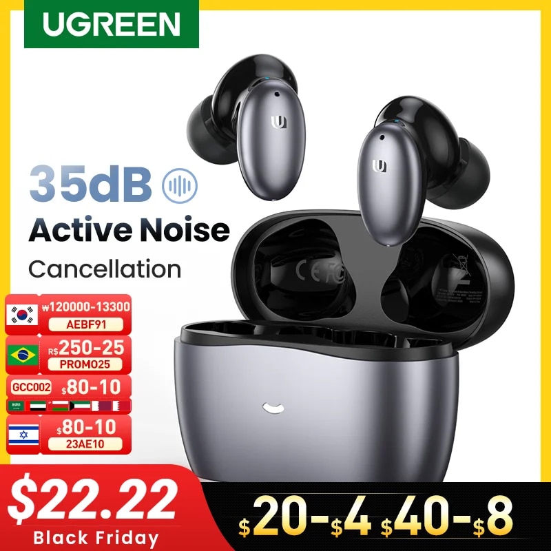 UGREEN HiTune X6 ANC Wireless Headphone Bluetooth 5.1 TWS Earbuds ANC 35dB Hybrid Active Noise Cancelling for iPhone 15 Pro Max
