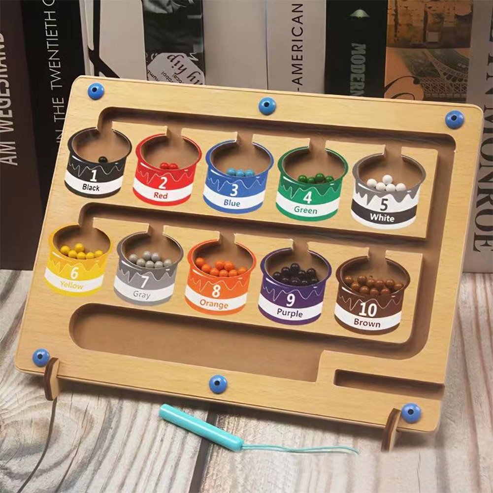 Magnetic Color Number Maze Wooden Color Matching Counting Puzzle Board Concentration Training Educational Toys. 
