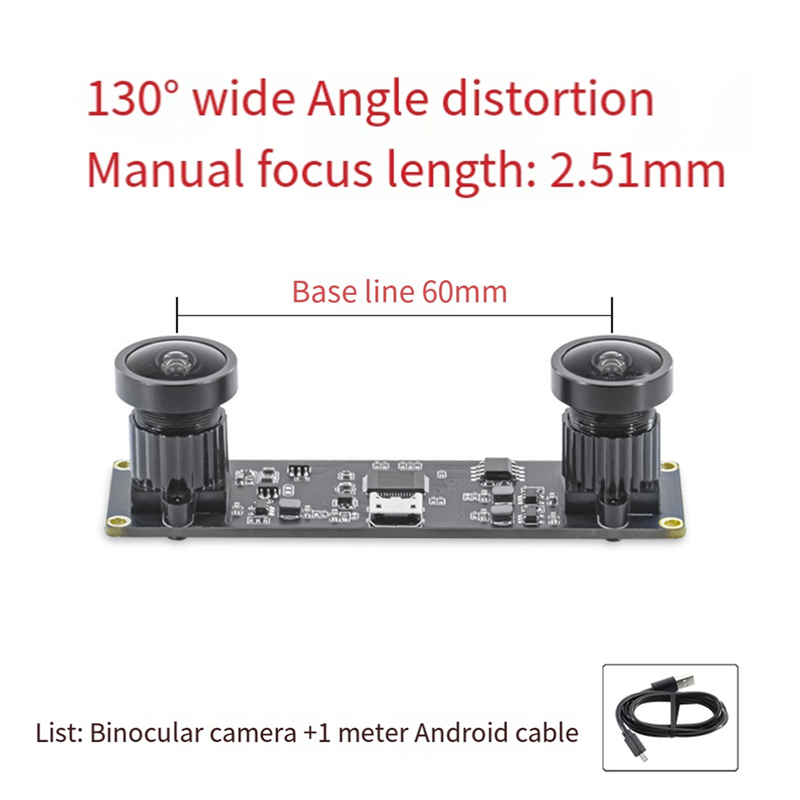 Synchronous 3D Stereo VR USB Camera 3840X1080P 4MP 60Fps Mini USB Dual Camera Module with 130 Degree Wide Angle Lens Easy to Use. 
