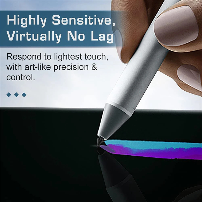 For Microsoft Surface Go Pro7/6/5/4/3 Electronic Pen Touch Capacitance Pen 4096 Levels of Pressure with Tip Extractor+Tip -Silver. 