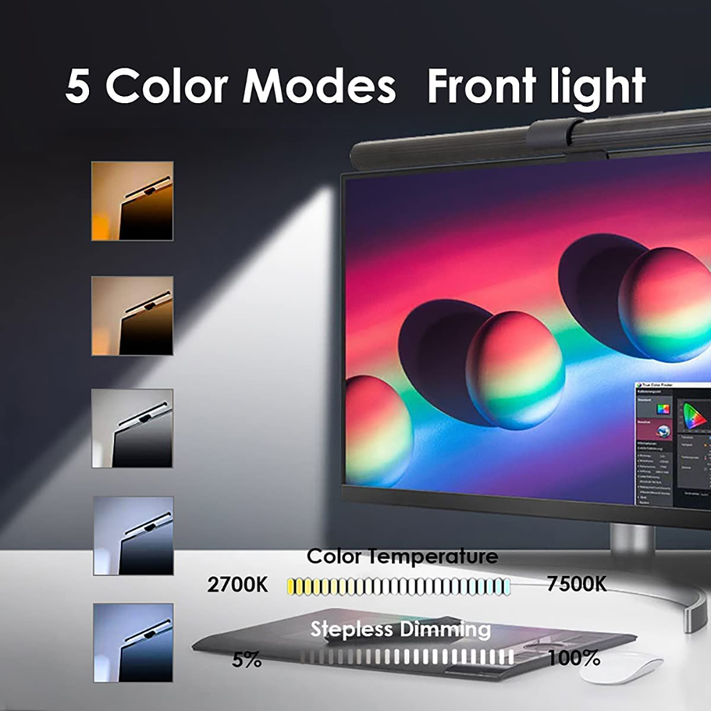 Wiscolor RGB LED PC Monitor Light Bar Computer Monitor Screen Hanging Light Stepless Dimming Eye-Care USB Atmosphere Table Lamp. 