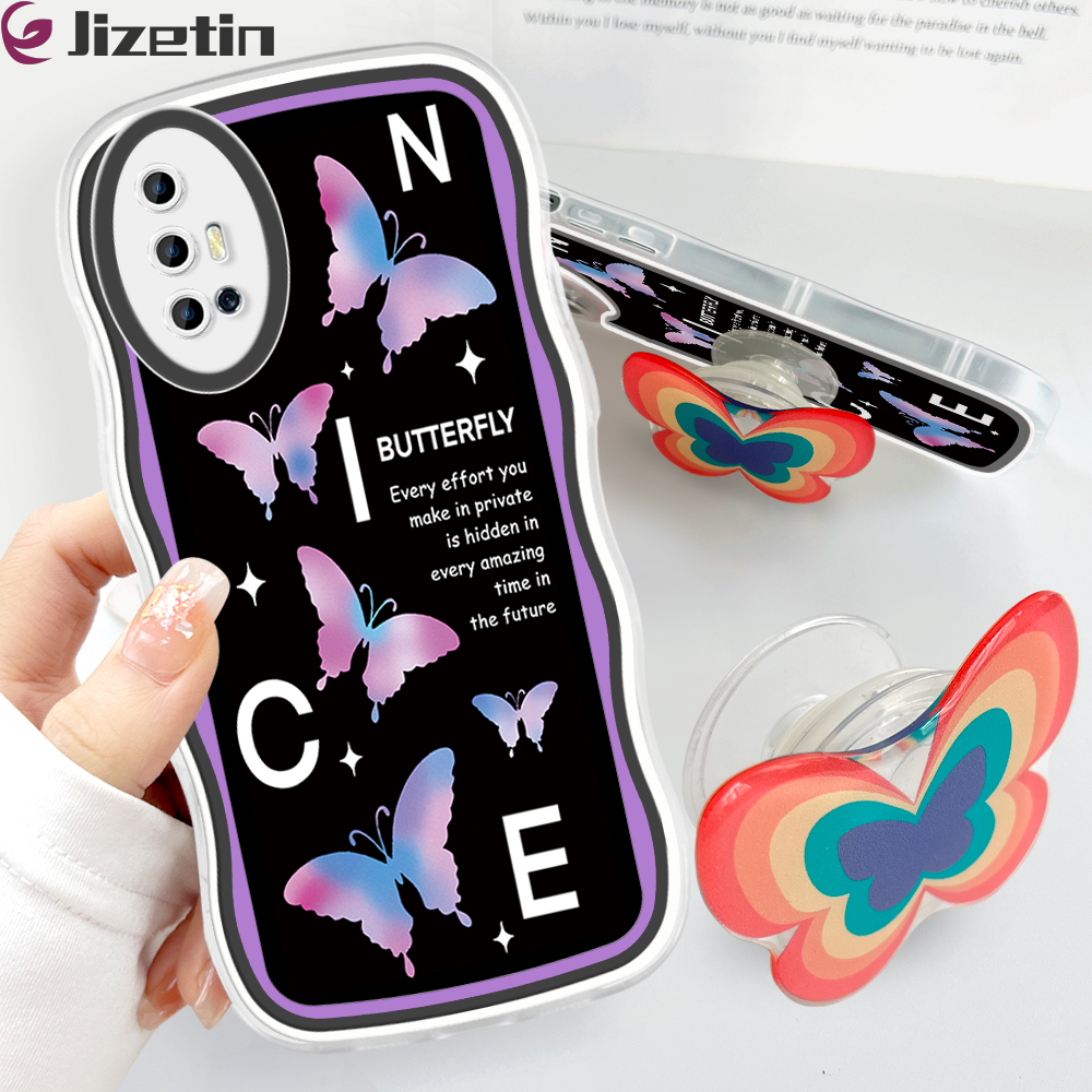 Jizetin for Vivo V17 Back Cover + Free Pop Socket Colorful Butterfly Soft Wavy Shape TPU Phone Case For Girls Boys