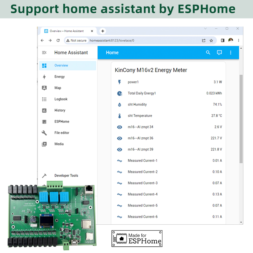 KC868-M16v2 ESP32-32UE Ct Clamp Energy Meter Power Monitor RJ45/WiFi ESPHome Tasmota Arduino IDE SD Card SSD1306 IIC RTC Module. 