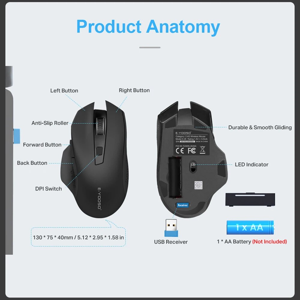 E-YOOSO X-26 USB 2.4G Wireless Gaming Mouse 4800 DPI 5 buttons optical gamer Mice ergonomic for computer laptop PC. 