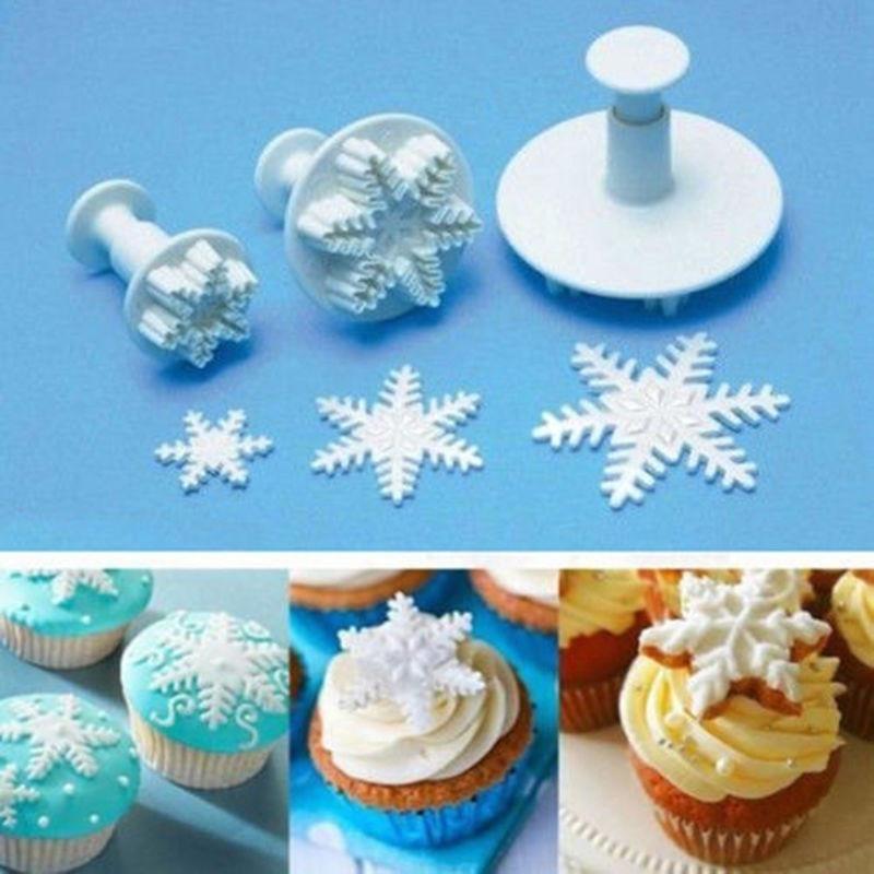 Snowflake Plunger Cutter Fondant Tool cake&sweet Plunger snow shape 3pcs plastic cookie cutter. 