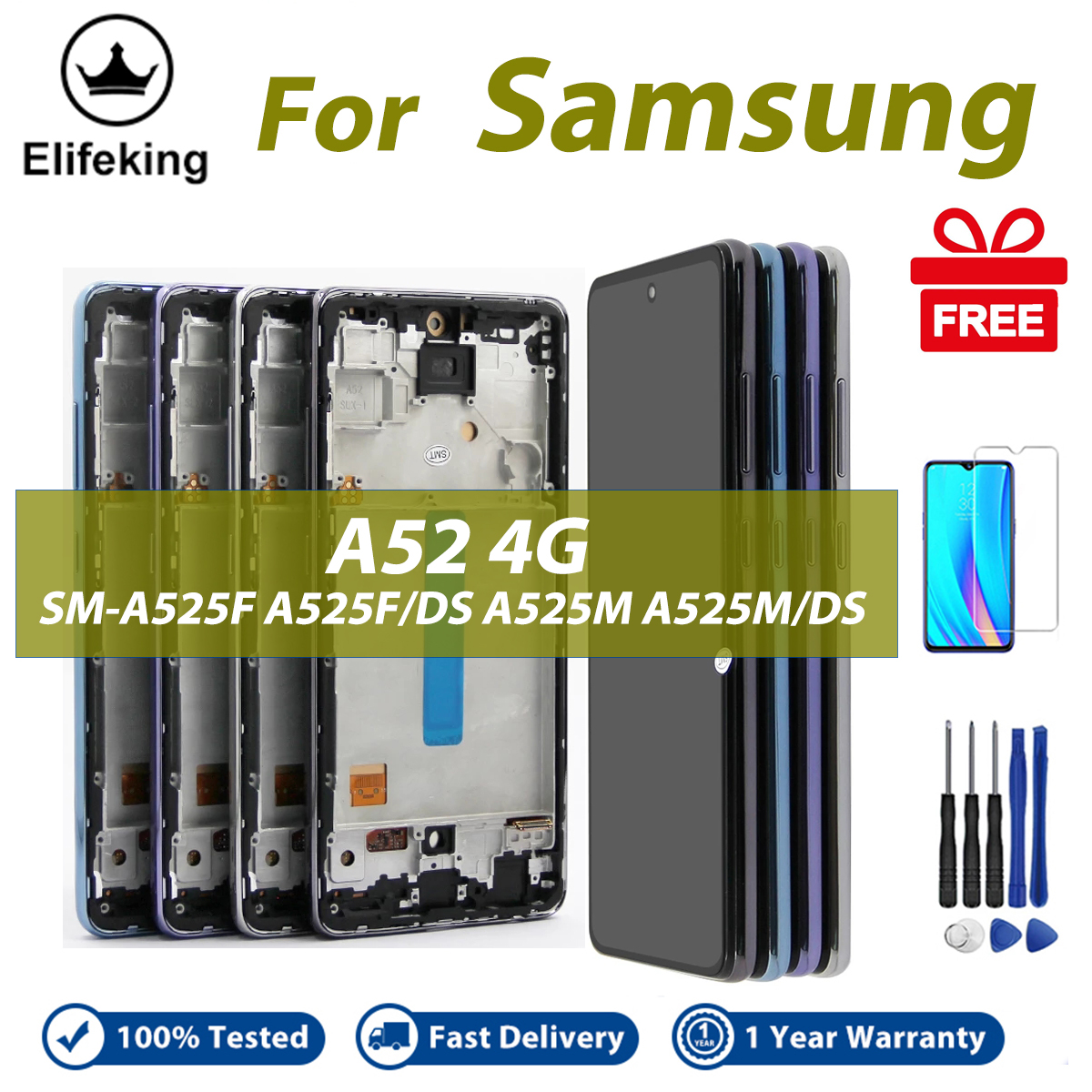 LCD With Frame For Samsung Galaxy A52 4G SM-A525F A525F/DS Display Touch Screen Digitizer Assembly Replacement Parts