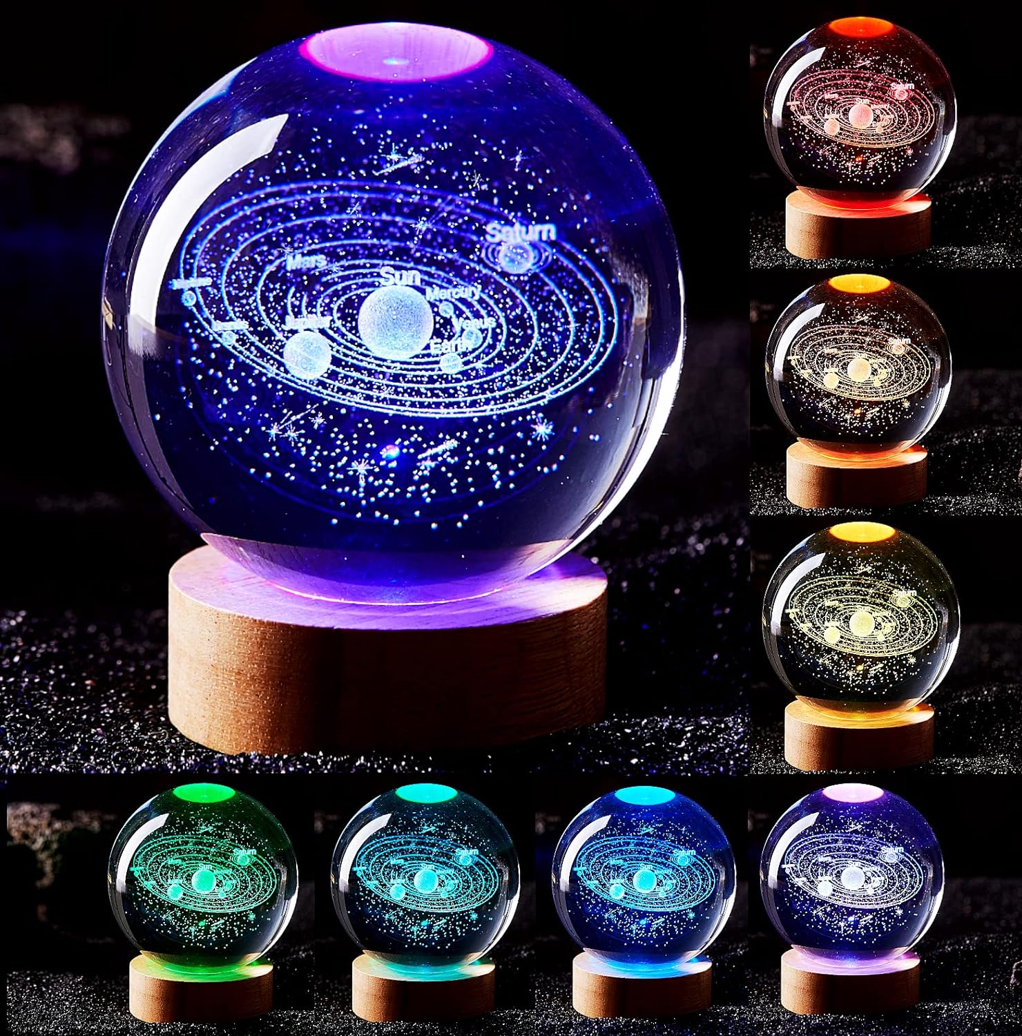 16 Colors 3D Crystal Ball Usb Night Light Table Lamp with Remote