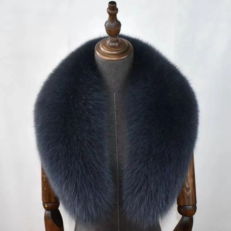 Super Large Fox Fur Collar For Women Men Black Natural Fur Scarf Ladies Winter Neck Warm Warps Furry Scarves for Coat 80-120cm House Foocus. 