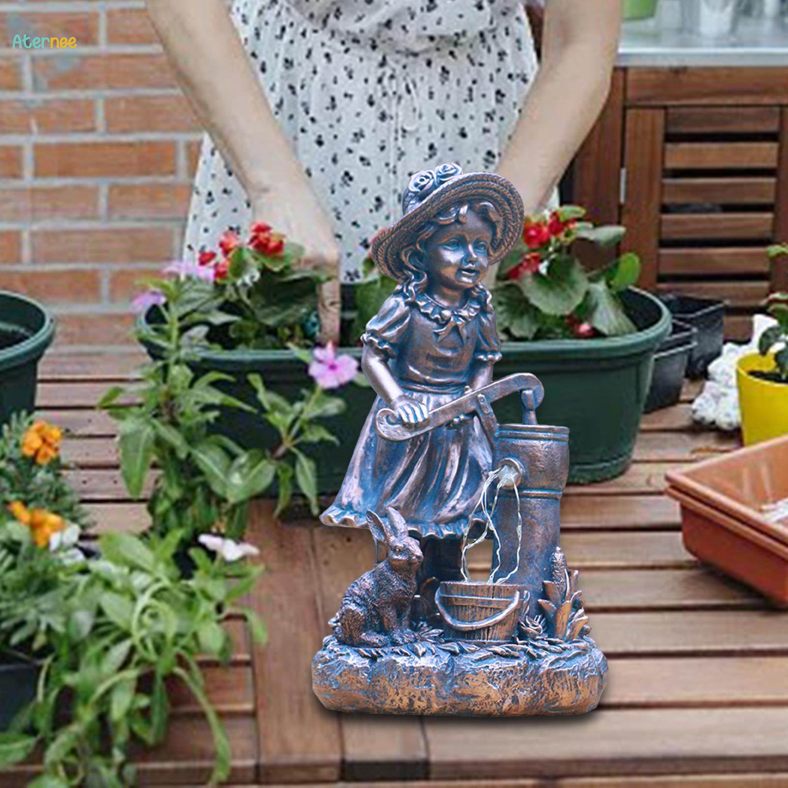 Garden Fetching Statue with Lamp for Outdoor Terrace Multipurpose. 