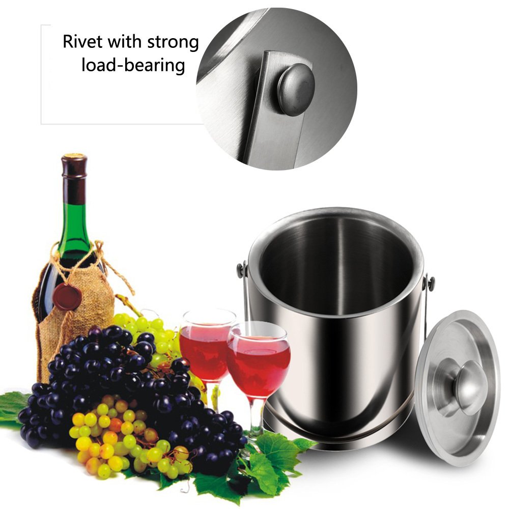 2L/3l Bilayer Stainless Steel Insulation Ice Bucket Wi-ne Cold Barrel Wi-ne Utensils Ice Buckets with Lid and Portable Handle. 
