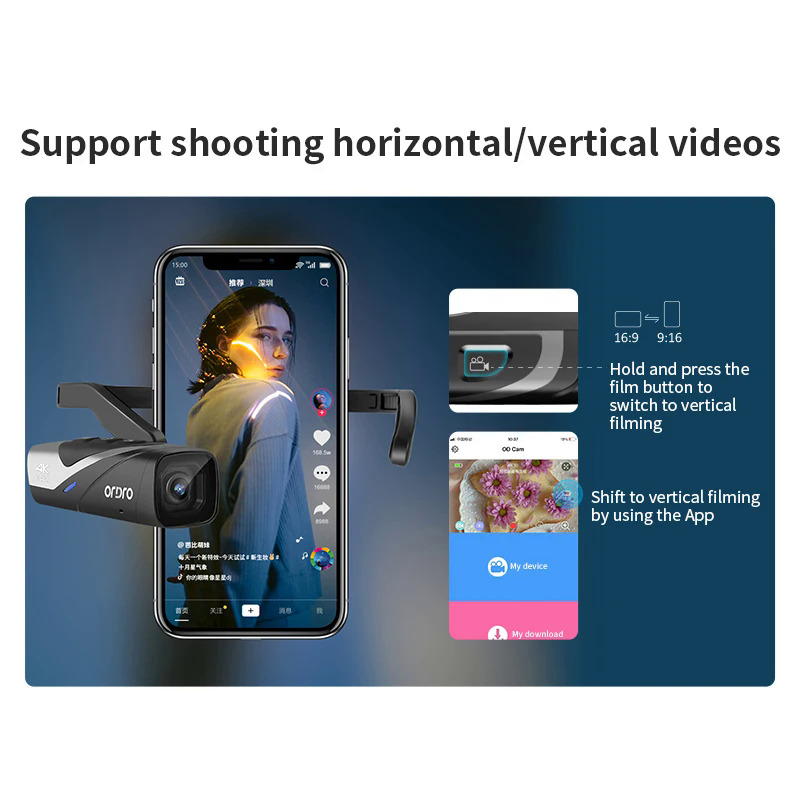 Ordro EP8 Head Wearable Vlog Camera 4K 60fps for YouTube Video Motorcycle Helmet POV Digital Camcorder Professional Gimbal. 