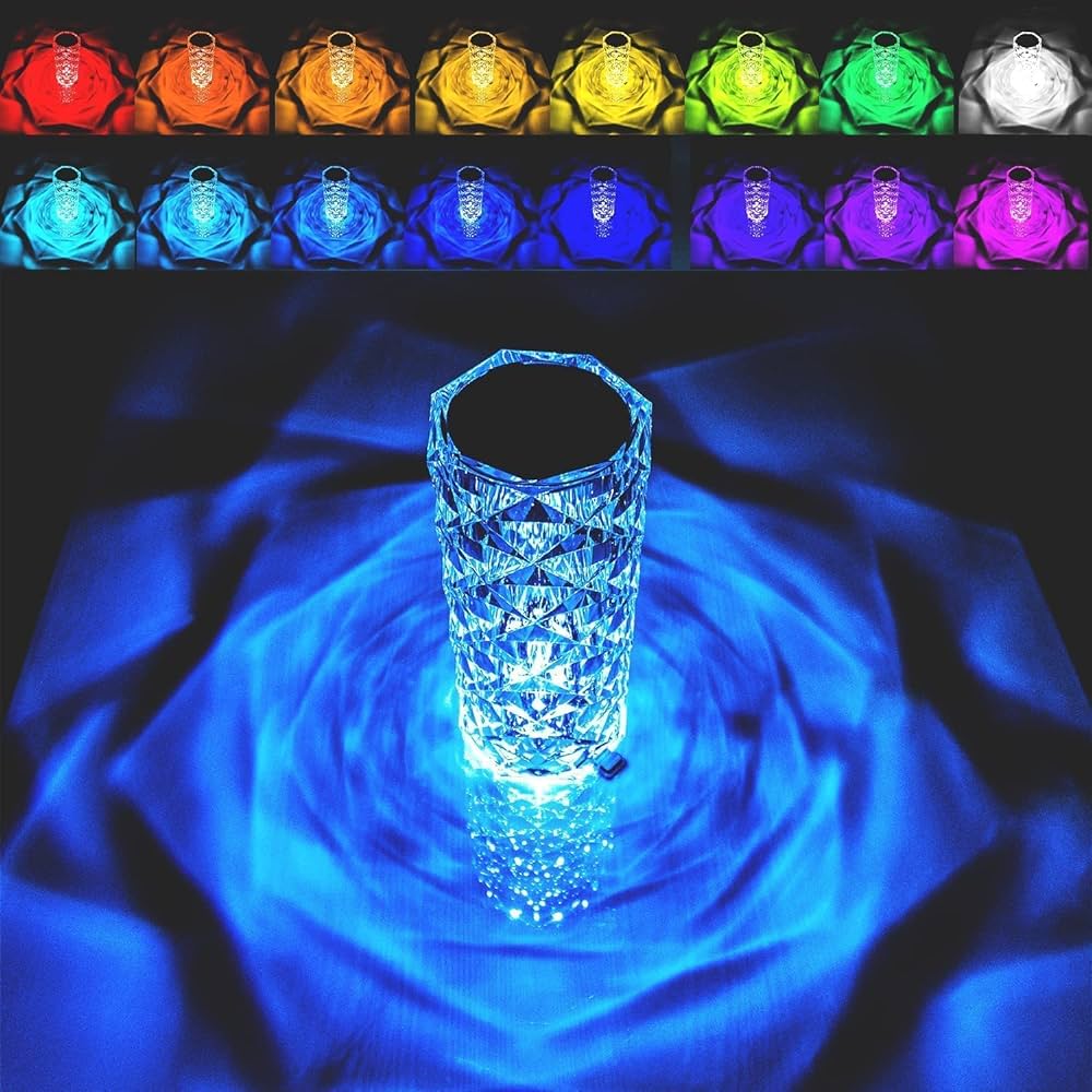 16 Color Crystal Lamp LED Night Light, Crystal Rose Diamond Table Lamp Touch Control, USB Rechargeable Bedside Lamps Romantic Lighting for for Kids Bedroom,College Dorm,Party Dinner. 