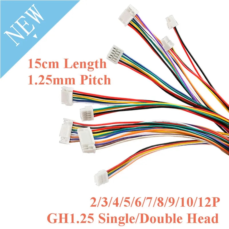 5pcs GH1.25 Single Double Head 1.25mm Pitch 2P 3P 4P 5P 6P 7P 8P 9P 10P 12P 15CM 150MM JST GH Terminal Wire Cable Connector