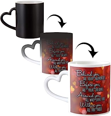 Customize The Black Magic Mug With Name - Logo - Special Gain Heart Handle - And Photo For A Unique Personalized Touch. 