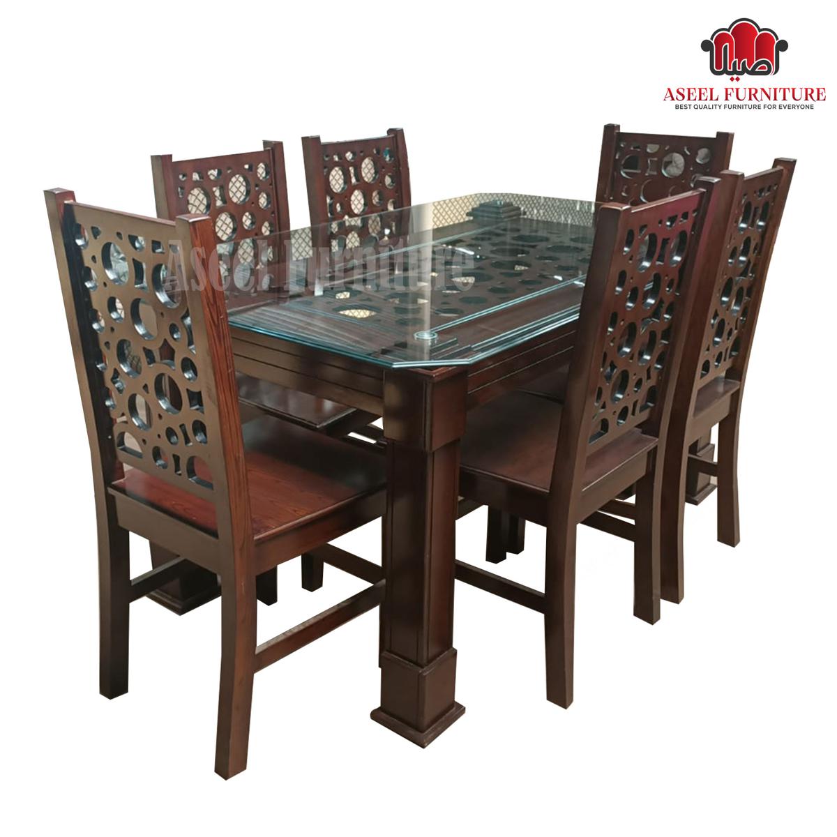 রিং ডিজাইন mdf 6 চেয়ার ডাইনিং সেট 10 mm টেম্পার্ড গ্লাস মডেল: ADI-658 - table. 