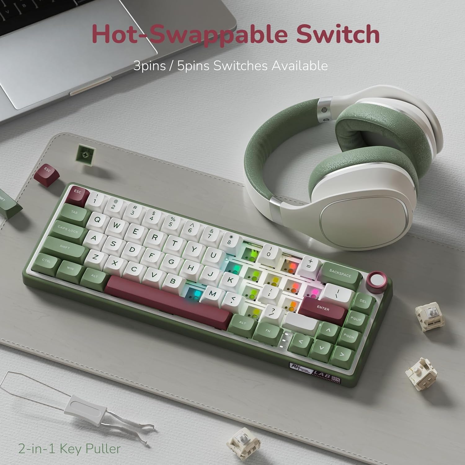 ROYAL KLUDGE RK R65 Gasket RGB Hot swappable Wired-knob Style Mechanical keyboard II plug and play with computer or xbox or console. 