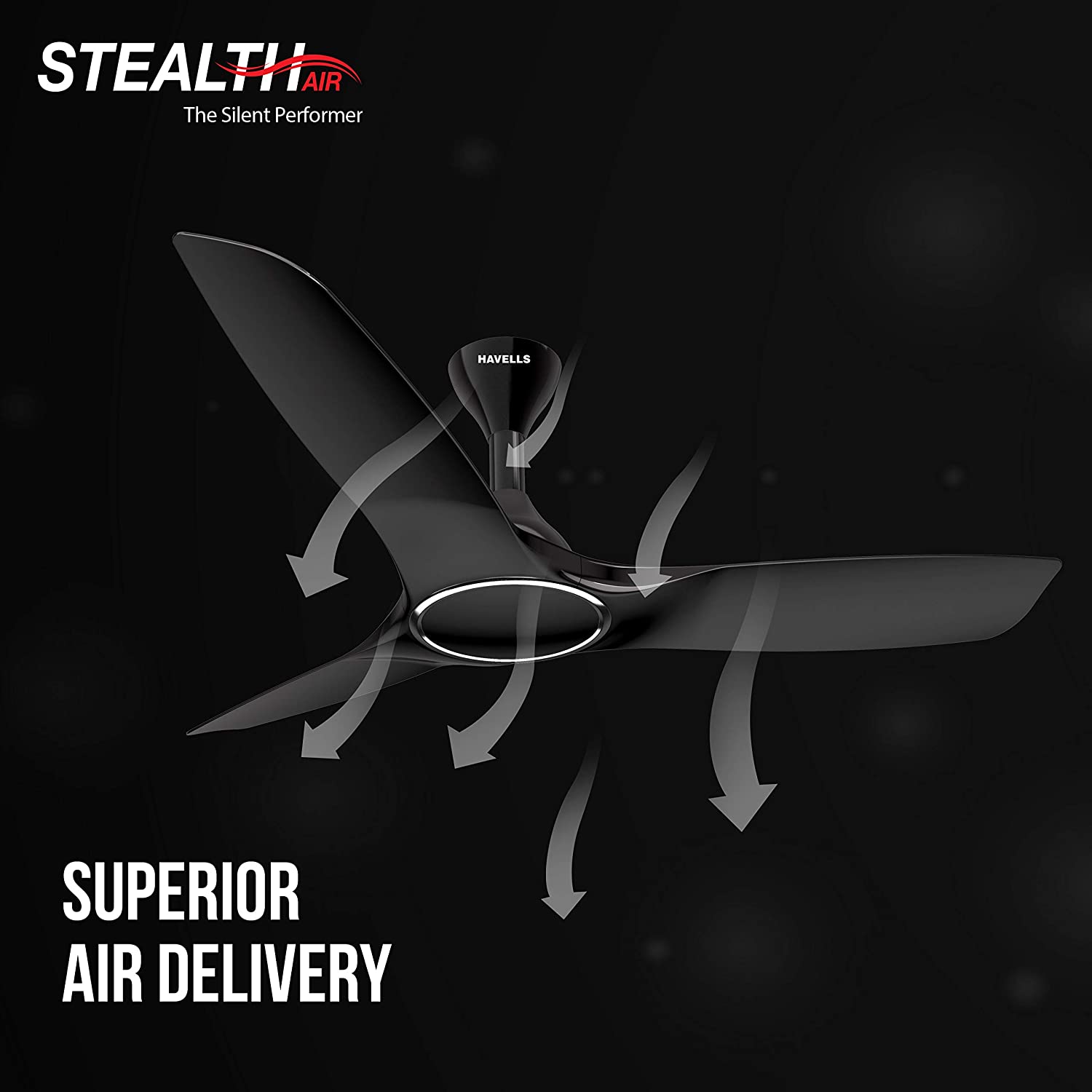 Havells Stealth Air 1200MM / 48" Most Silent BLDC Remote Controlled Ceiling Fan Premium Look and Finish (Metallic Black). 