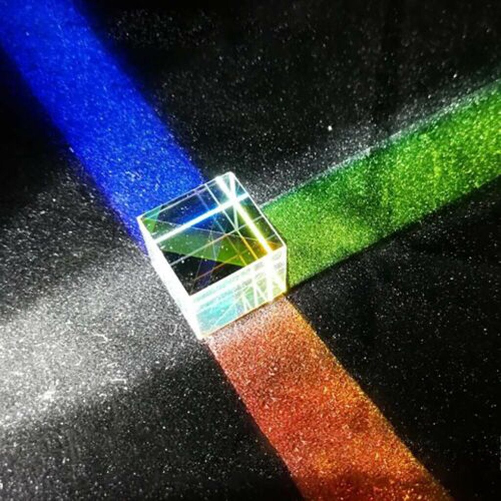 Optic Prism Cube Optical Glass Prism, RGB Dispersion Six-Sided Bright Light Combine Cube for Physics and Decoration. 