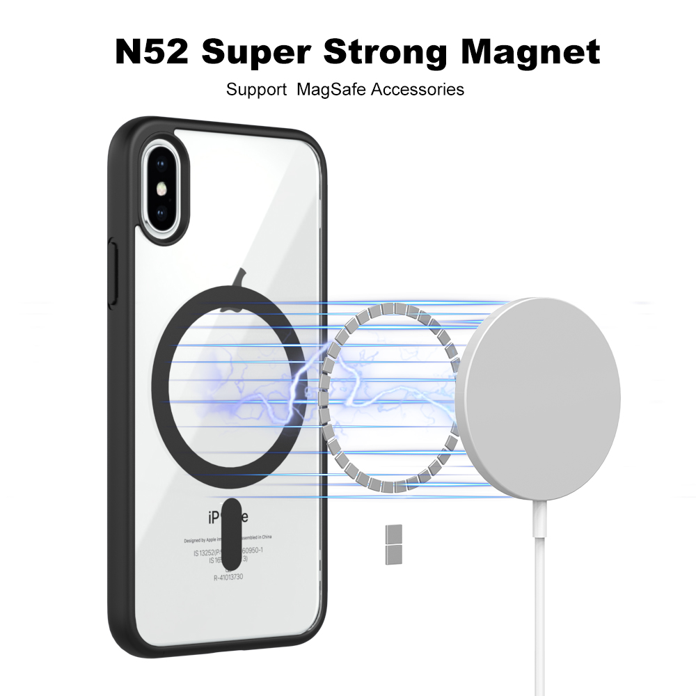 For Apple iPhone XS Max MagSafe Compatible Shockproof Transparent Slim Fit Wireless Charging supported Frosted Border Phone Back Case Mobile Cover. 