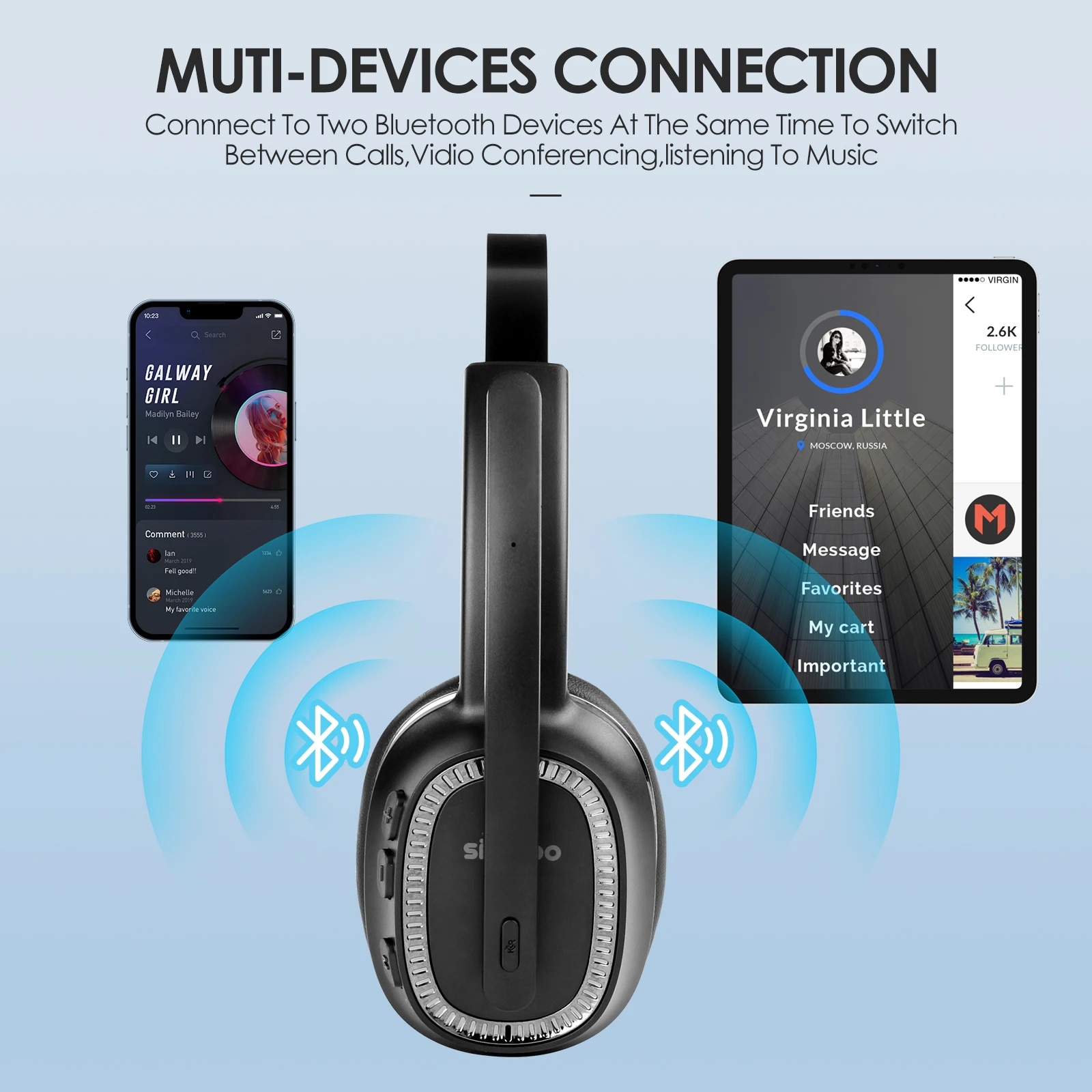 Siindoo JH-101 Wireless Call Center Headset with Mic Noise Canceling Headphones with 50H Talking Time For Office Work, Video. 