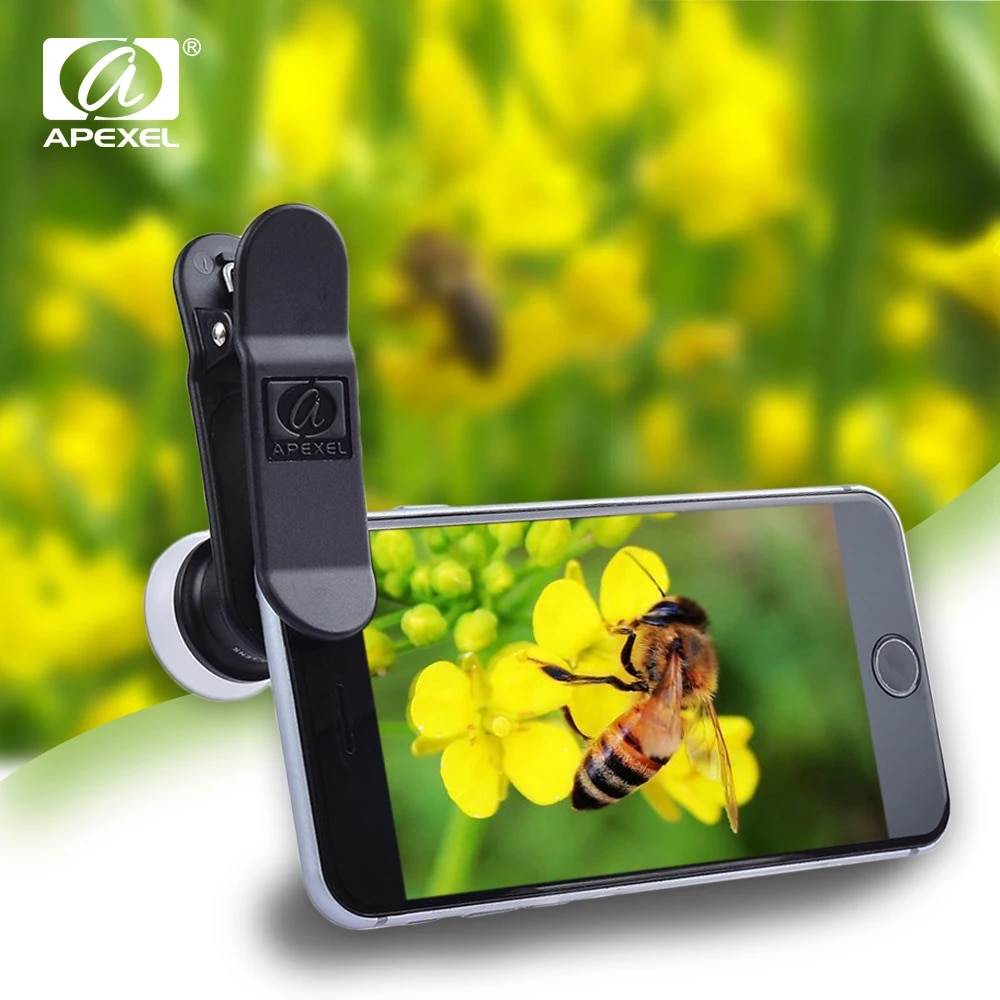 【YIYANGMAOYI111】APEXEL HD 2 in Functions Phone Lens Fixed 12X Macro + 24X Super Lens Kit Universal For iPhone Android Smartphones