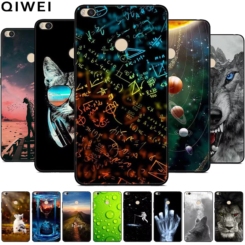 For Xiaomi Mi Max 2 Case Animals Painted Black Silicon Soft Bumpers for Xiaomi Mi Max 2 TPU Coque MAX2 Protective Capa Cool Wolf