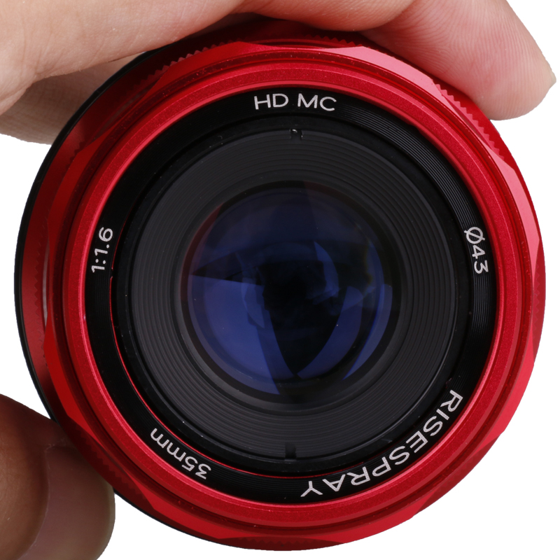 RISESPRAY 35mm F1.6 V APS-C Prime Lens for Sony E A6600 6500 Fuji XF Canon EOS-M M50 Panasonic/Olympus Micro 4/3 Red. 