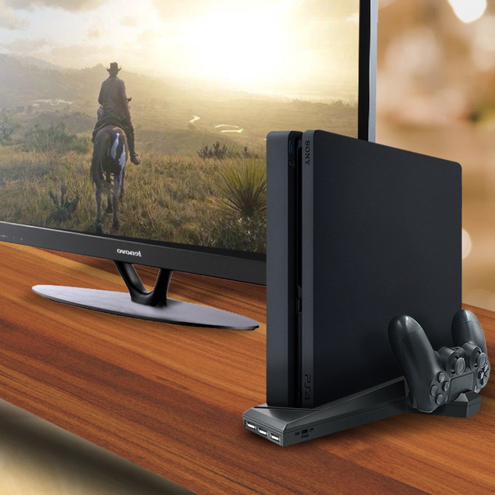 for PS4/PS4 Slim/ps4 Pro Vertical Stand with Cooling Fan Dual Controller Charger Charging Station for SONY Playstation 4 Cooler. 