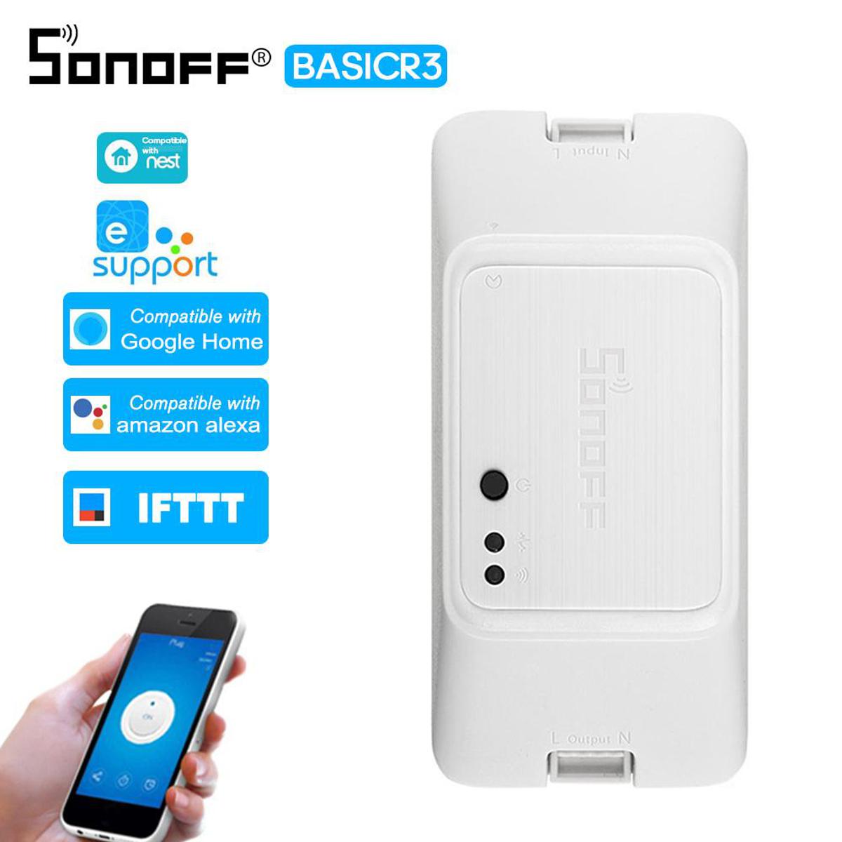 SONOFF BASICR3 Intelligent Wi-Fi Voice Control Switch Support Timing Switch Compatible with Goo-gle Nest Home & Amazon-Ale-xa Voice Control APP eWelink