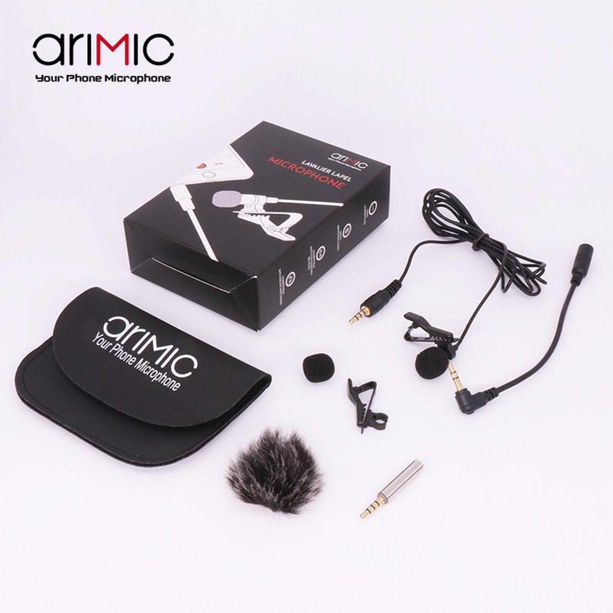 Arimic Lavalier Lapel Clip-on Omnidirectional Condenser Microphone Kit with cable adapter & windshield for iPhone Samsung