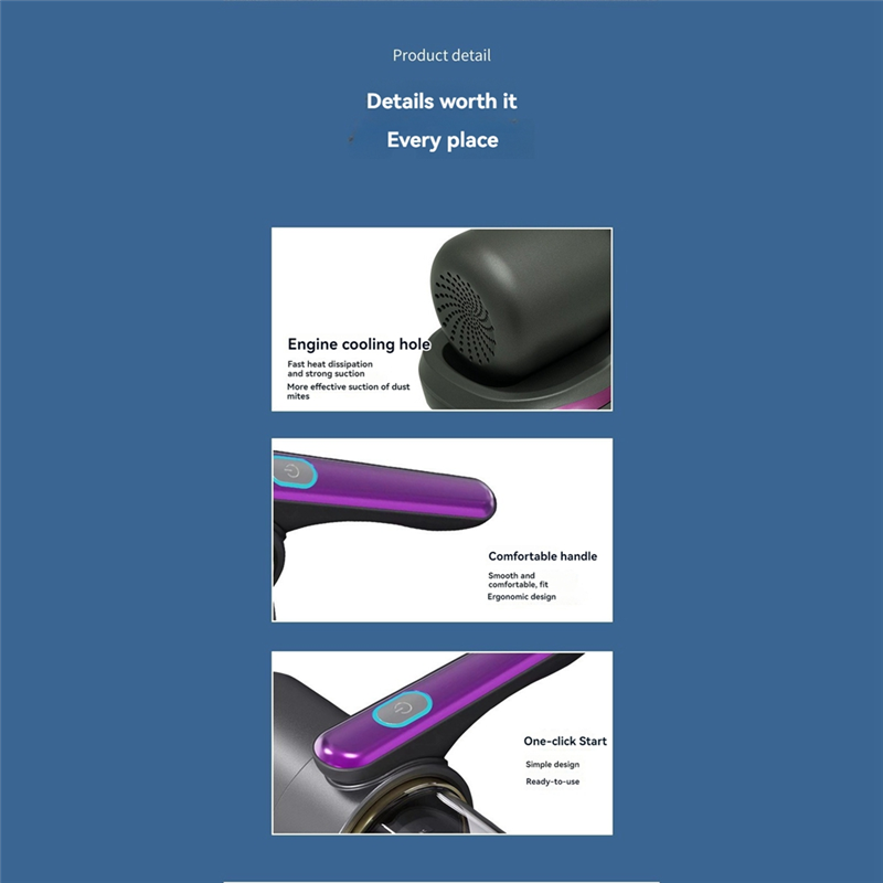 Bed Vacuum Cleaner UV Mattress Mite Handheld Cordless Vacuum Mattress 7.4V for Deep Cleaning Beds Sofas Carpets. 