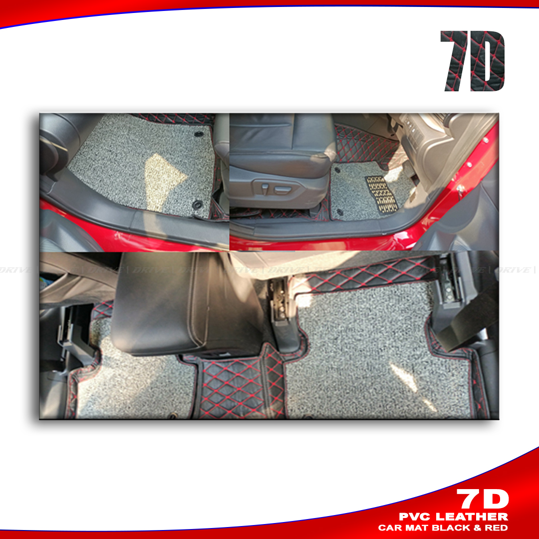 PVC LEATHER 7D CAR MAT , 7D Car Mats For 5 SeateR Luxurious car mats -BLACK & RED. 