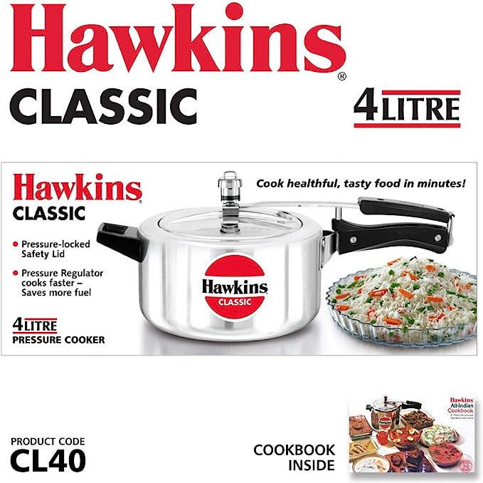 HAWKINS Classic CL40 4-Liter New Improved Aluminum Pressure Cooker, Small, Silver