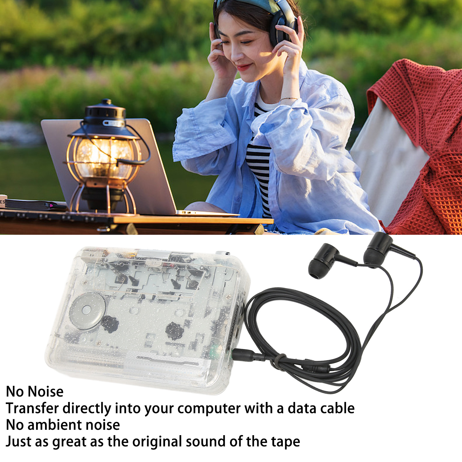 Cassette Player HiFi Noiseless Transparent Shell Portable Tape to MP3 Converter with Earphone for Windows XP 7 8 10. 
