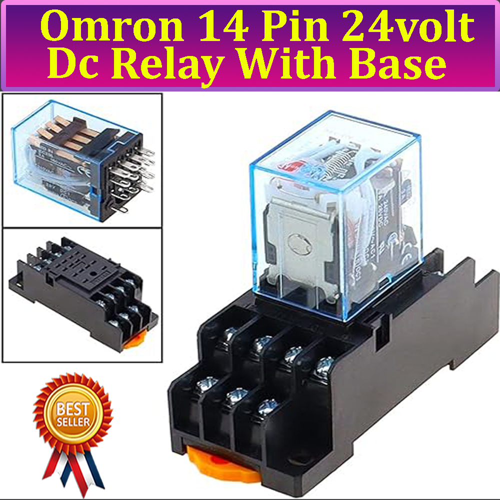 Omron Dc 24V Coil 14 Pin Dpdt 5A Power Electromagnetic Relay With Base ...