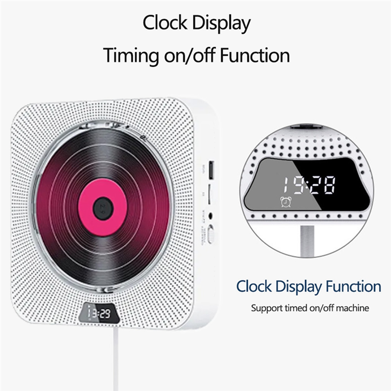 CD Player Wall Mounted FM Radio Bluetooth USB Disk Portable Portable Music Player Remote Control Stereo Speaker Simple to Use US Plug. 